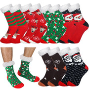 Liitrsh 6 Pairs Mens Fuzzy Slipper Socks with Grip Winter Non Slip Socks Fluffy Winter Warm Socks Lamb Fleece Socks(Christmas Style)