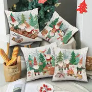 4pcs Reindeer Pattern Linen Pillowcases for Christmas Decor